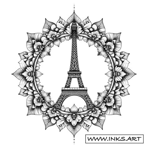 Tattoo Design Eiffel Tower Mandala Art Style Dotwork