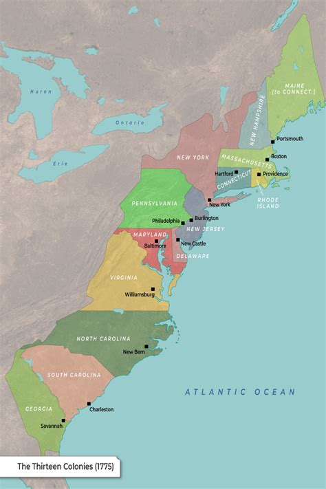 The 13 Colonies Map Original States Facts