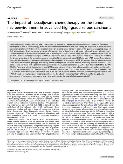 The Impact Of Neoadjuvant Chemotherapy On The Tumor Microenvironment In Advanced High Grade Serous Carcinoma Oncogenesis