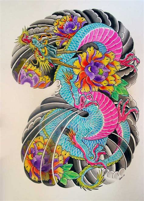 Tribal Japanese Dragon Tattoo Full Color Traditional Japanese Dragon