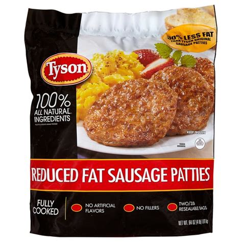 Tyson Reduced Fat Fully Cooked All Natural Pork Sausage Patties 64 Oz Delivery Near Me Doordash