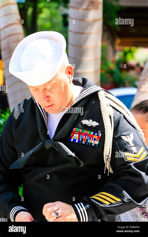 Us Navy Petty Officer Second Class In His Dress Uniform At The Memorial Us Navy Petty Officer Second Class In His Dress Uniform At The Memorial