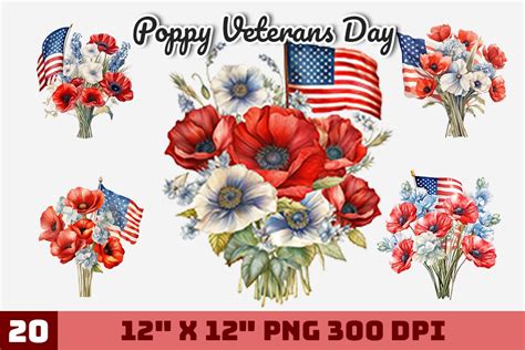 Veterans Day Card Watercolor Poppy Flowers Veteran Pins