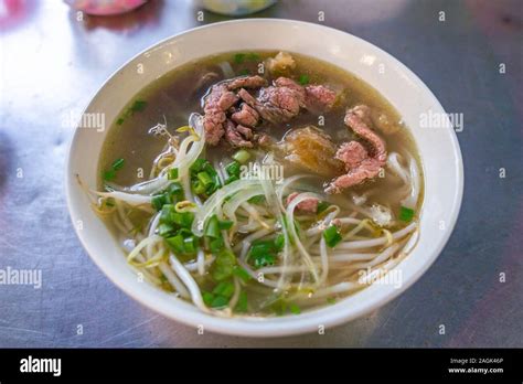 Vietnamese Pho With Bean Sprout Meat Brisket And Black Peppers Stock
