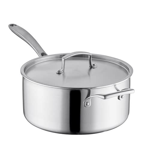 Vigor Ss3 Series 7 Qt Tri Ply Stainless Steel Sauce Pan With Cover And Helper Handle