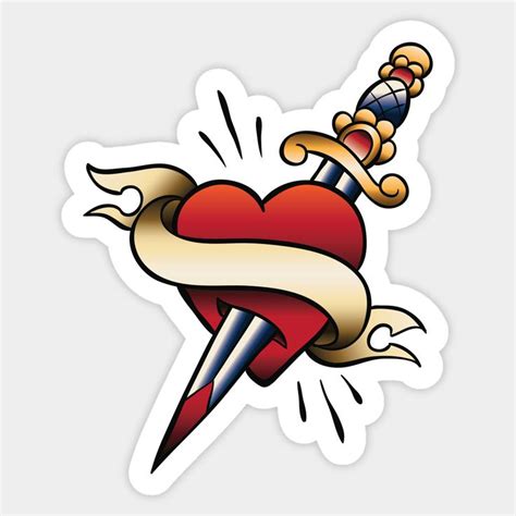Vintage Heart With Dagger Tattoo Sticker Vintage Tattoo Art