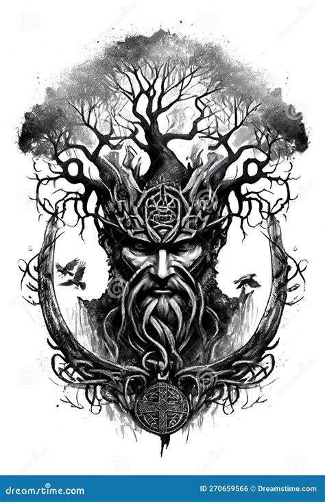 Watercolor Ink Of Northern Mythology Yggdrasil Tree Of Life Viking