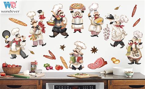 Wondever Chef Kitchen Wall Stickers Food Cooking Kitchenware Peel And