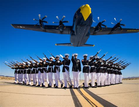 Yuma Arizona Usa 28Th Feb 2023 U S Marines With Silent Drill Platoon Marine Barracks Washington Execute Their Drill Sequence During The Blue Angels Fat Albert C 130J Super Hercules Fly Over At Marine Corps